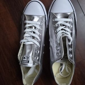 Converse Silver Metallic Low Top Sneakers with White Toe